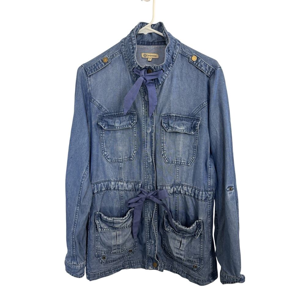 Chambray Denim Chore Coat Women's Medium Utility Jacket Pockets 100% Tencel